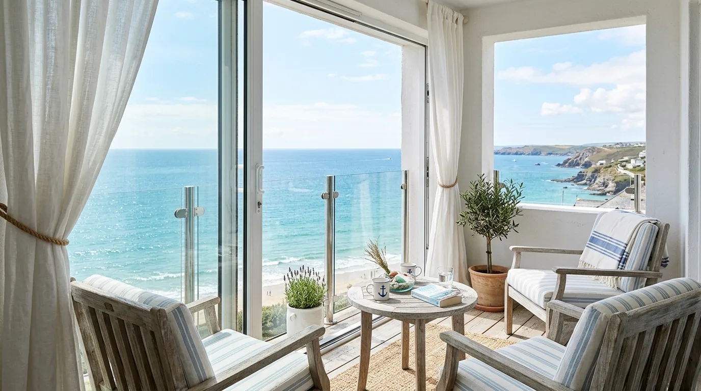 Tiny balcony set up as a small ritual spot for coffee or reading.
