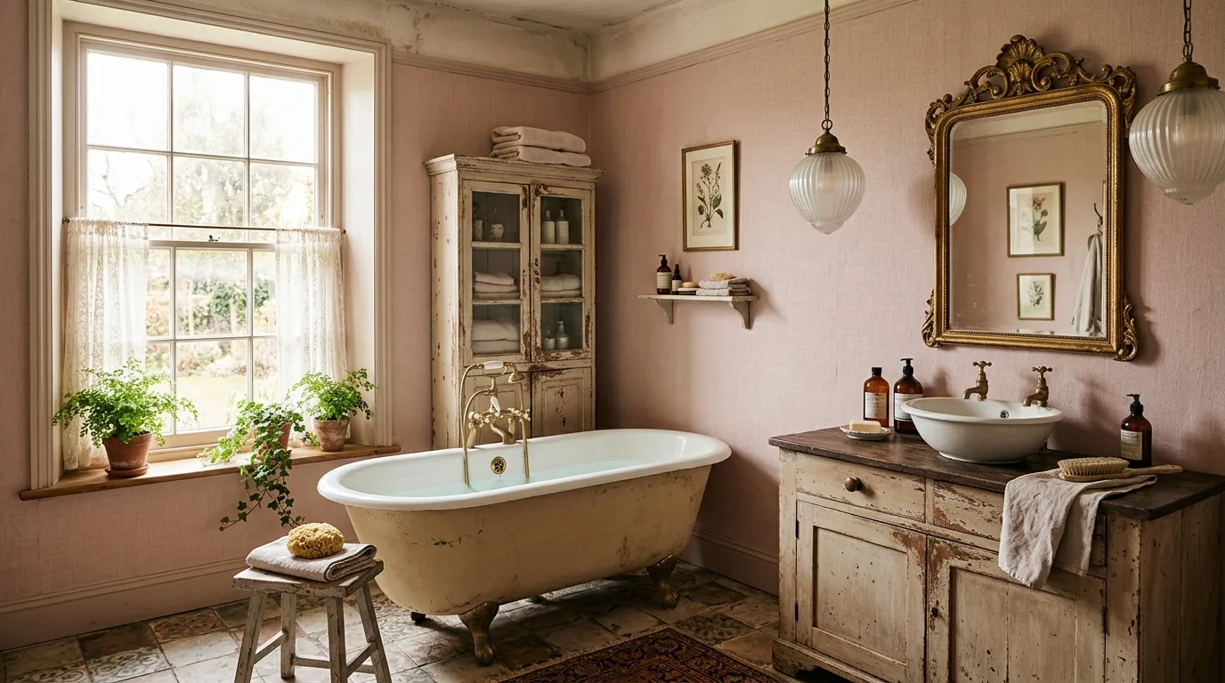 balance boldness with breathing room in a bathroom inspired by vintage dusty pink an.