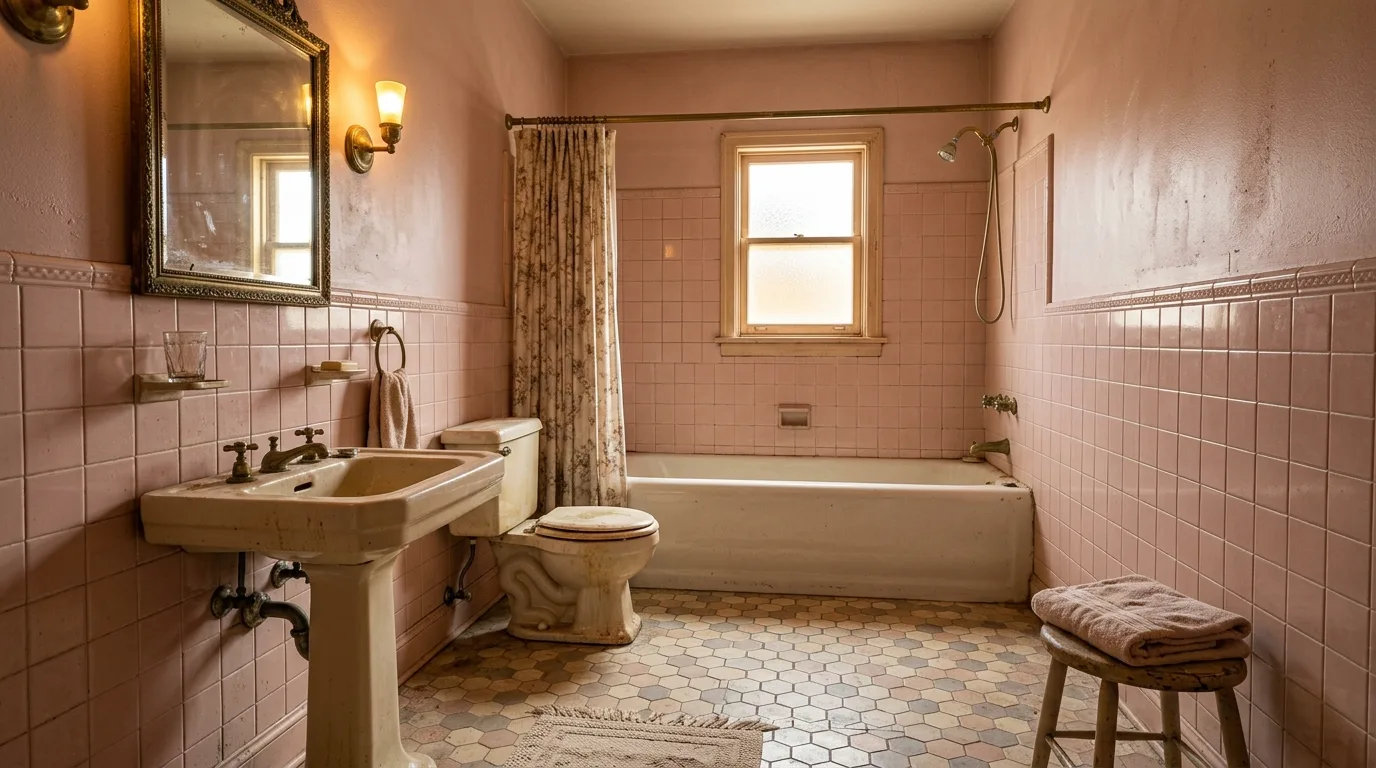 create a bathroom that feels complete in a bathroom inspired by vintage dusty pink an.