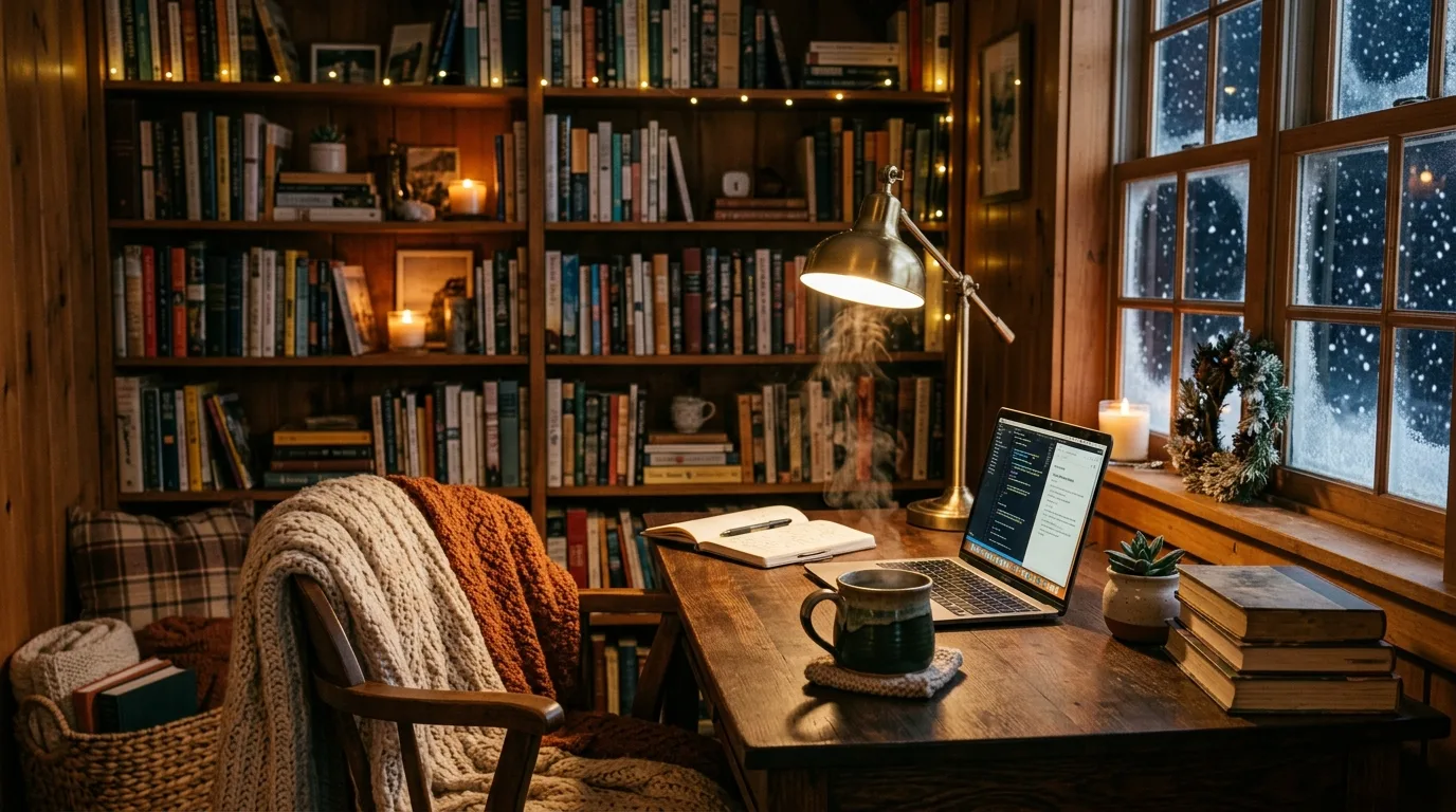 start with a clear work zone in a home office inspired by warm cozy fall winter.