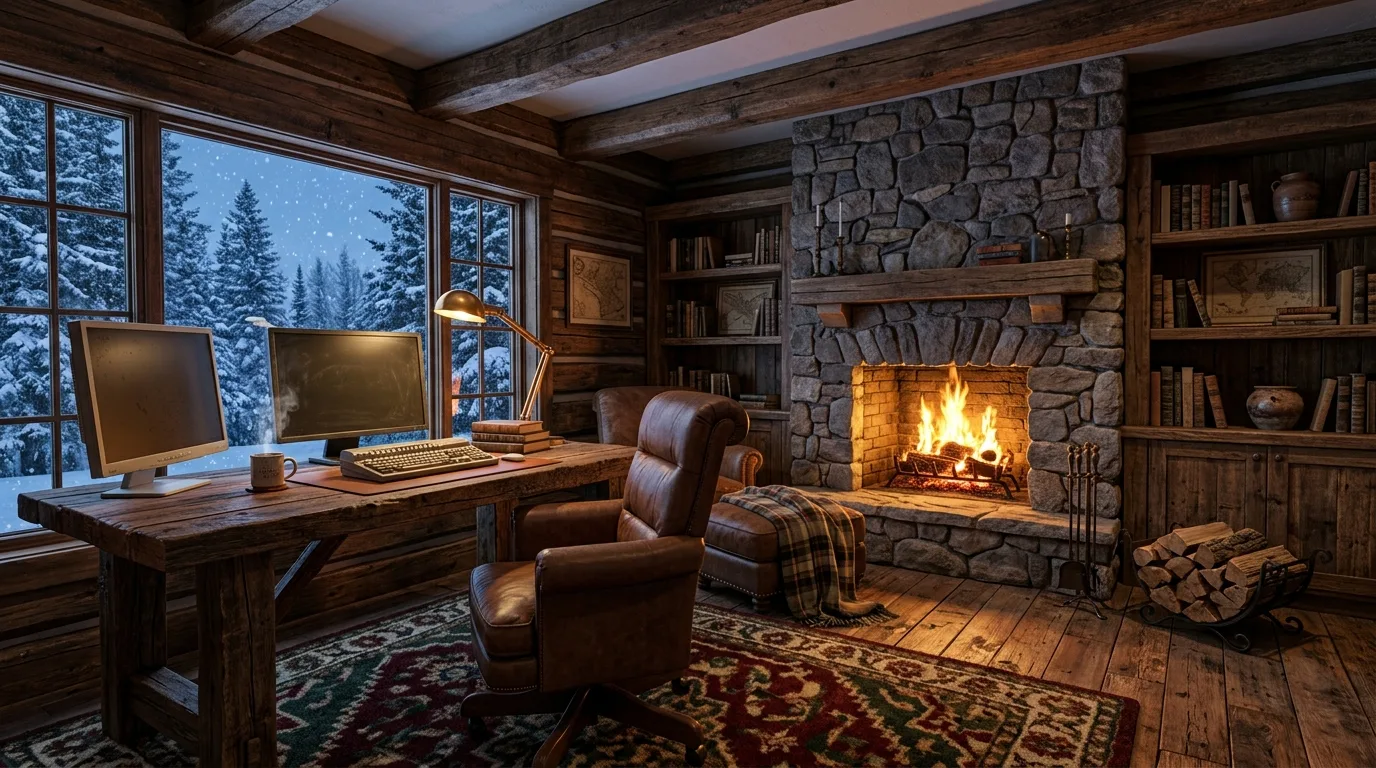 let the office feel personal and energizing in a home office inspired by warm cozy fall winter.