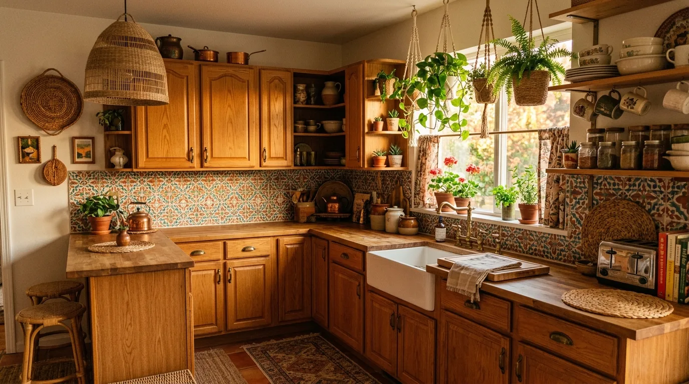 Warm honey oak kitchen refreshed while keeping its original inviting charm.