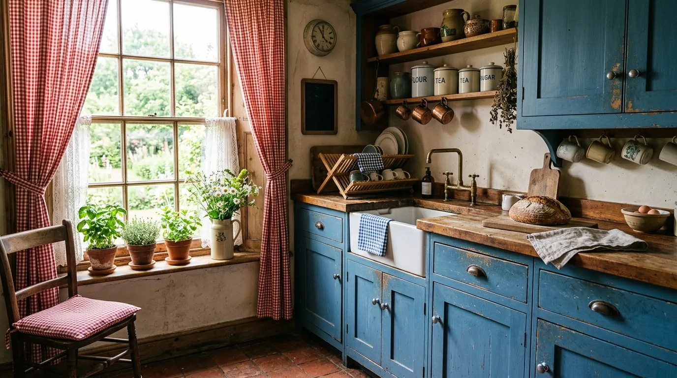 Earthy gentle colors in a rustic country kitchen.